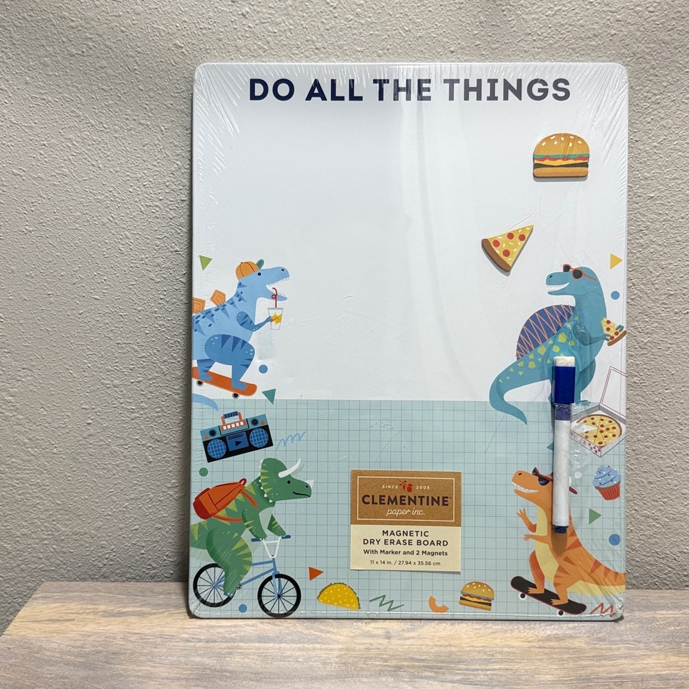 Clementine Paper Inc. Magnetic Dry Erase Board with Dinosaurs Burger Pizza